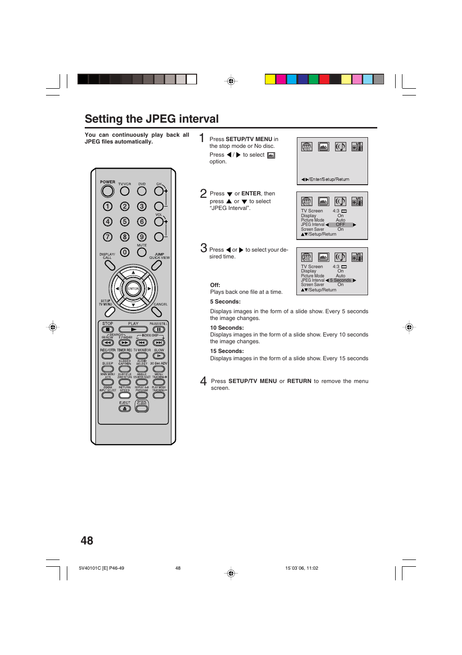 Setting the jpeg interval | RCA 24F502TDV User Manual | Page 48 / 68