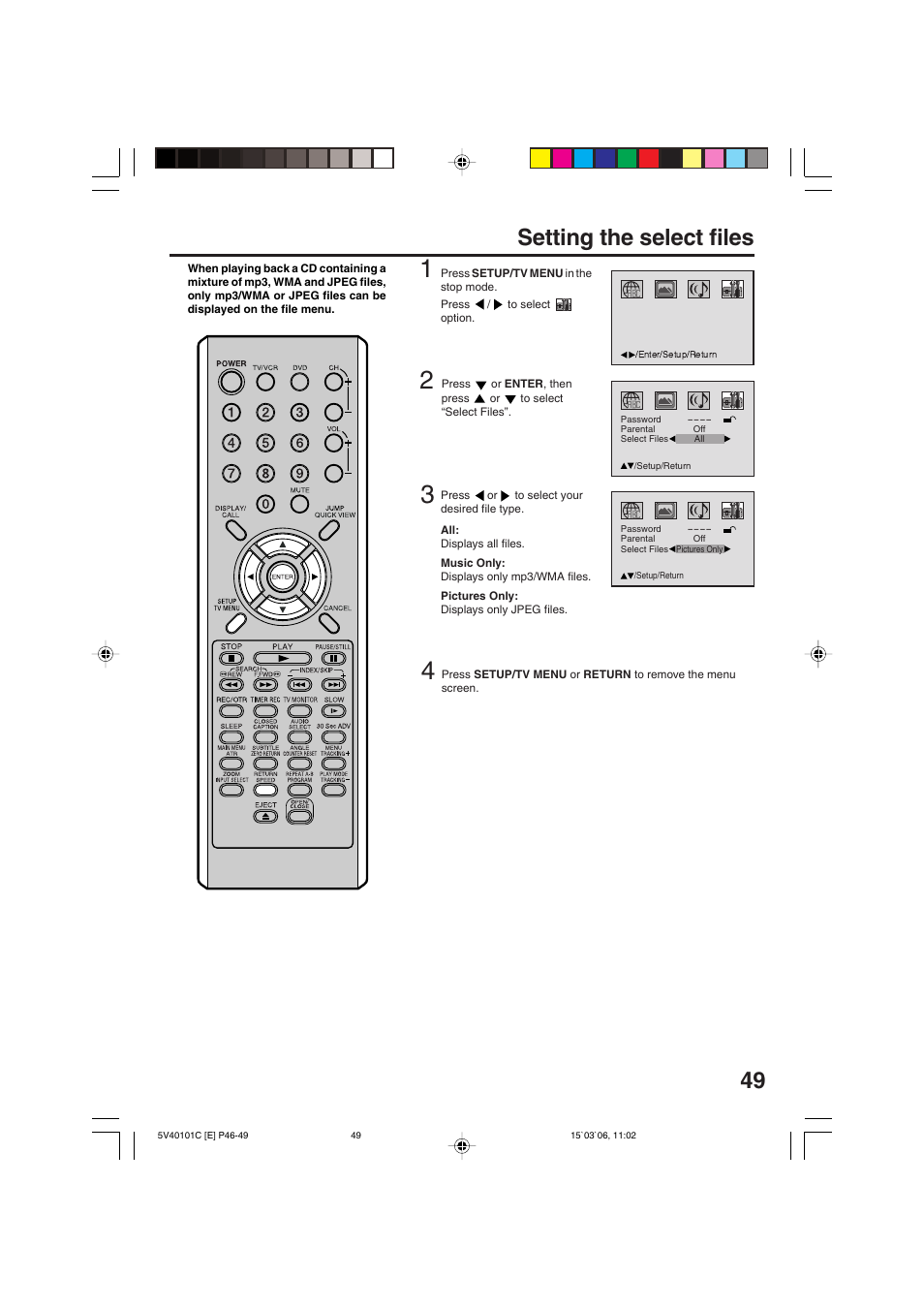 49 setting the select files | RCA 24F502TDV User Manual | Page 49 / 68