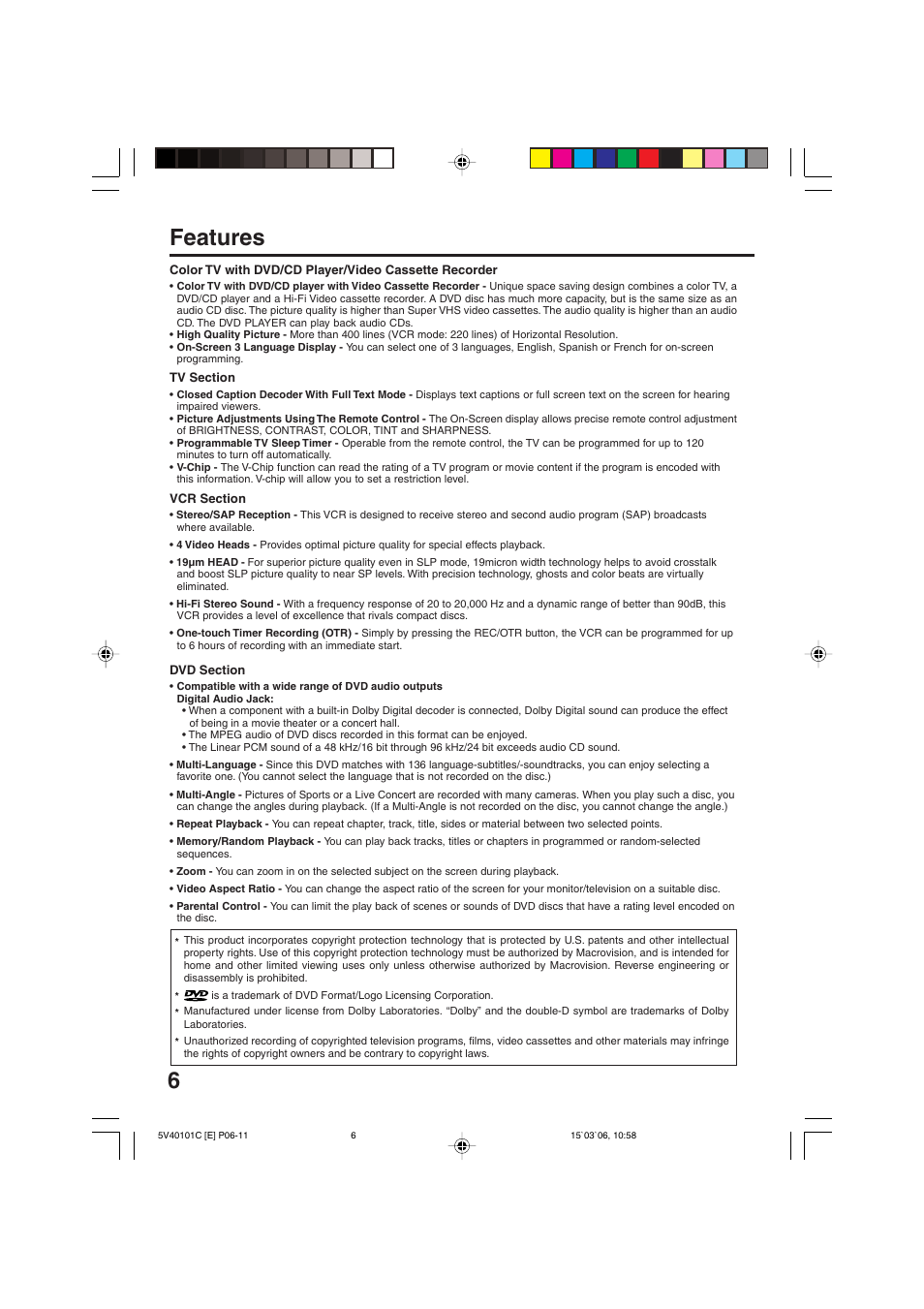 6features | RCA 24F502TDV User Manual | Page 6 / 68