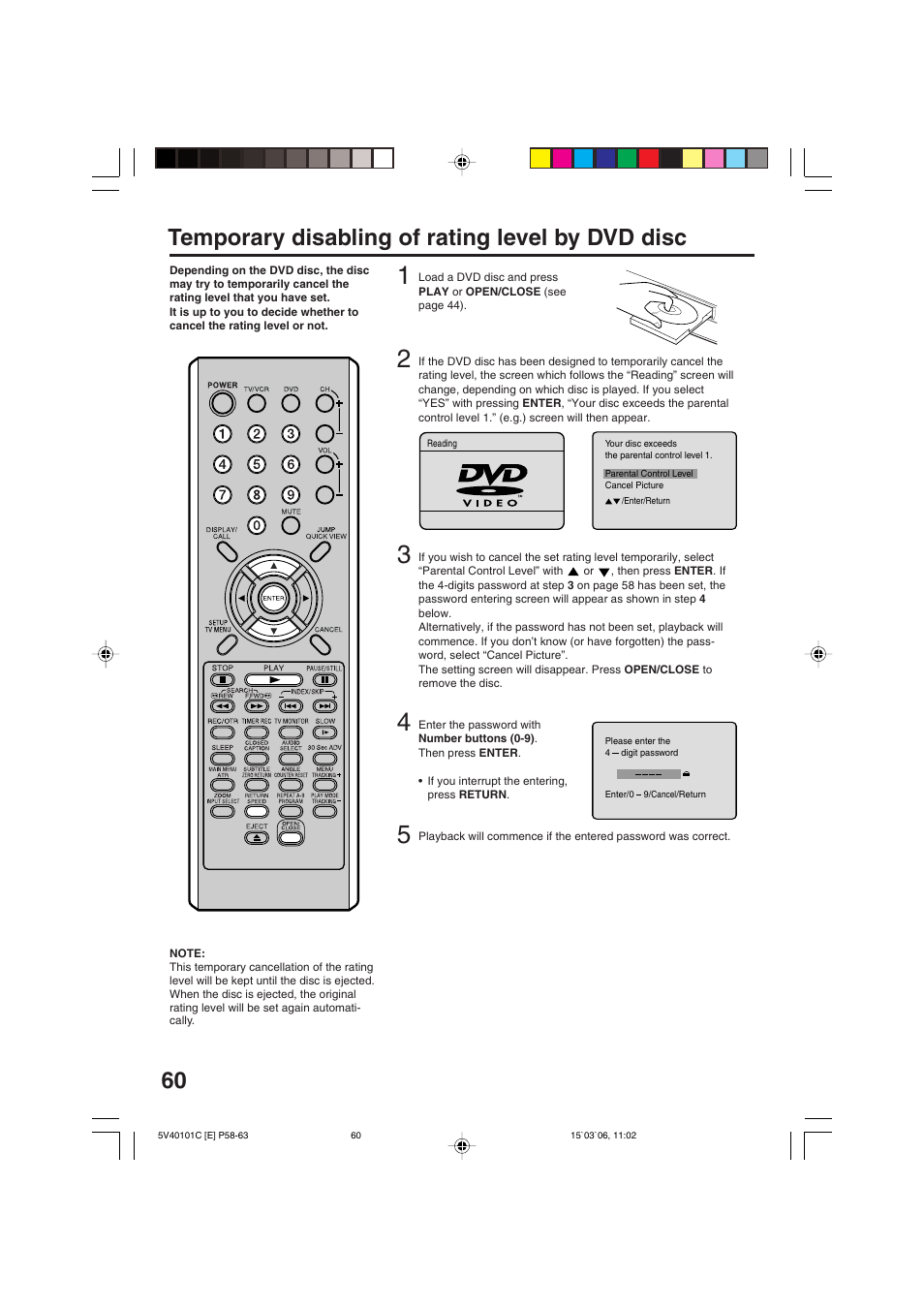 60 temporary disabling of rating level by dvd disc | RCA 24F502TDV User Manual | Page 60 / 68