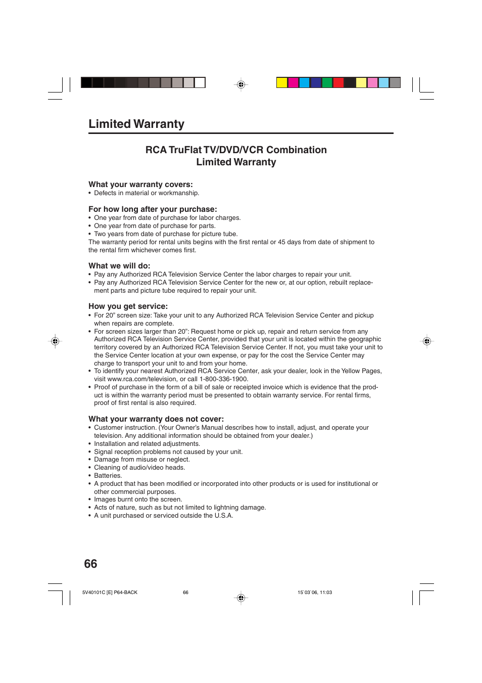 Limited warranty | RCA 24F502TDV User Manual | Page 66 / 68