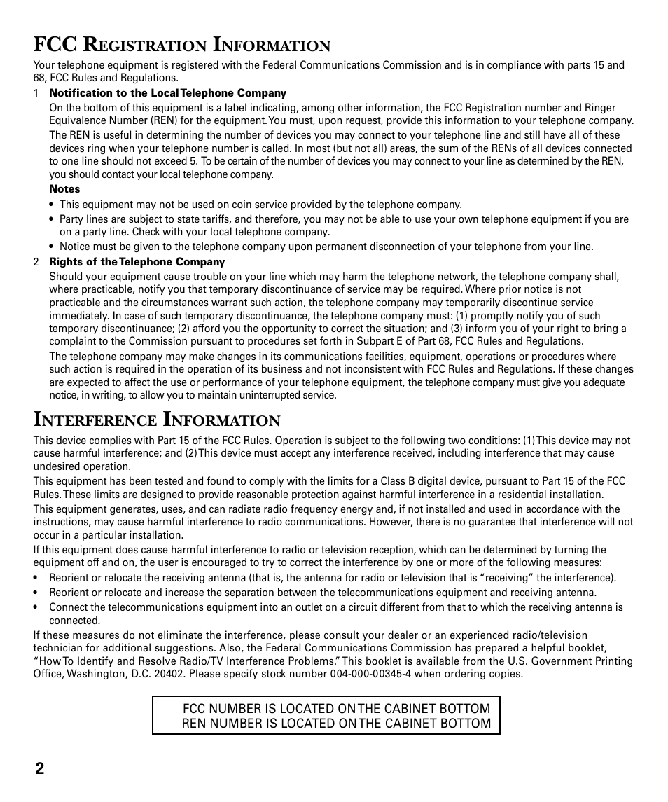 Fcc r | RCA GE 29878 User Manual | Page 2 / 48