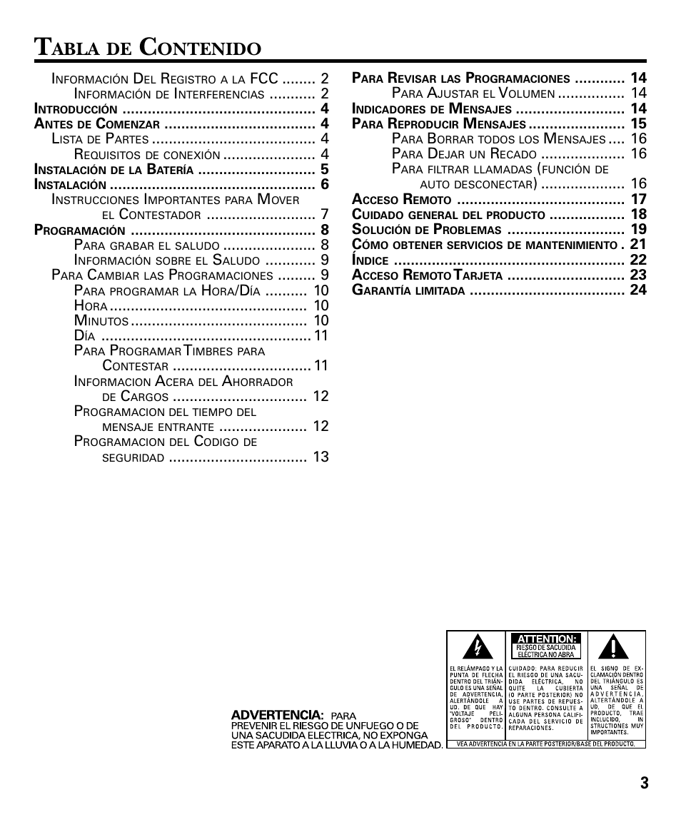 Abla, Ontenido | RCA GE 29878 User Manual | Page 27 / 48