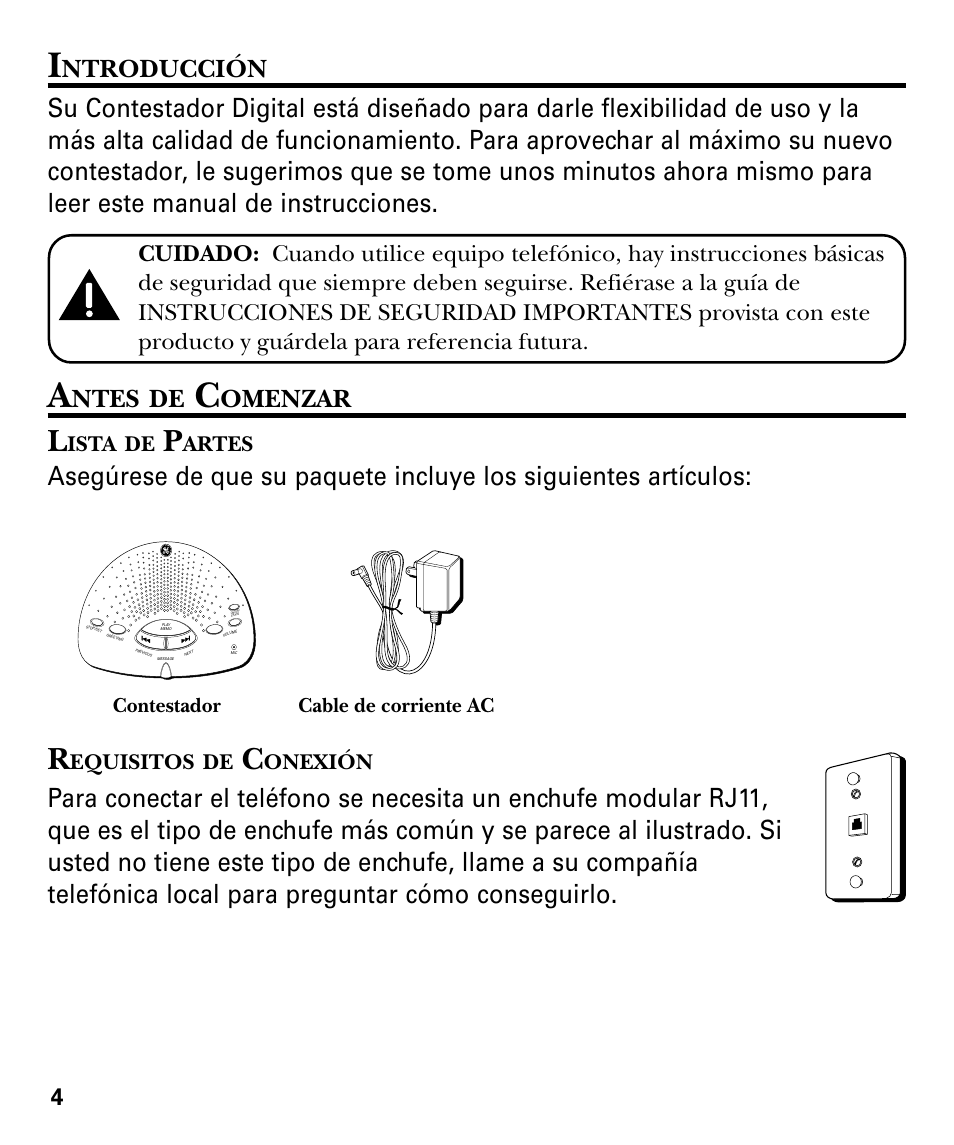 Ntroducción, Ntes, Omenzar | Ista, Artes, Equisitos, Onexión | RCA GE 29878 User Manual | Page 28 / 48