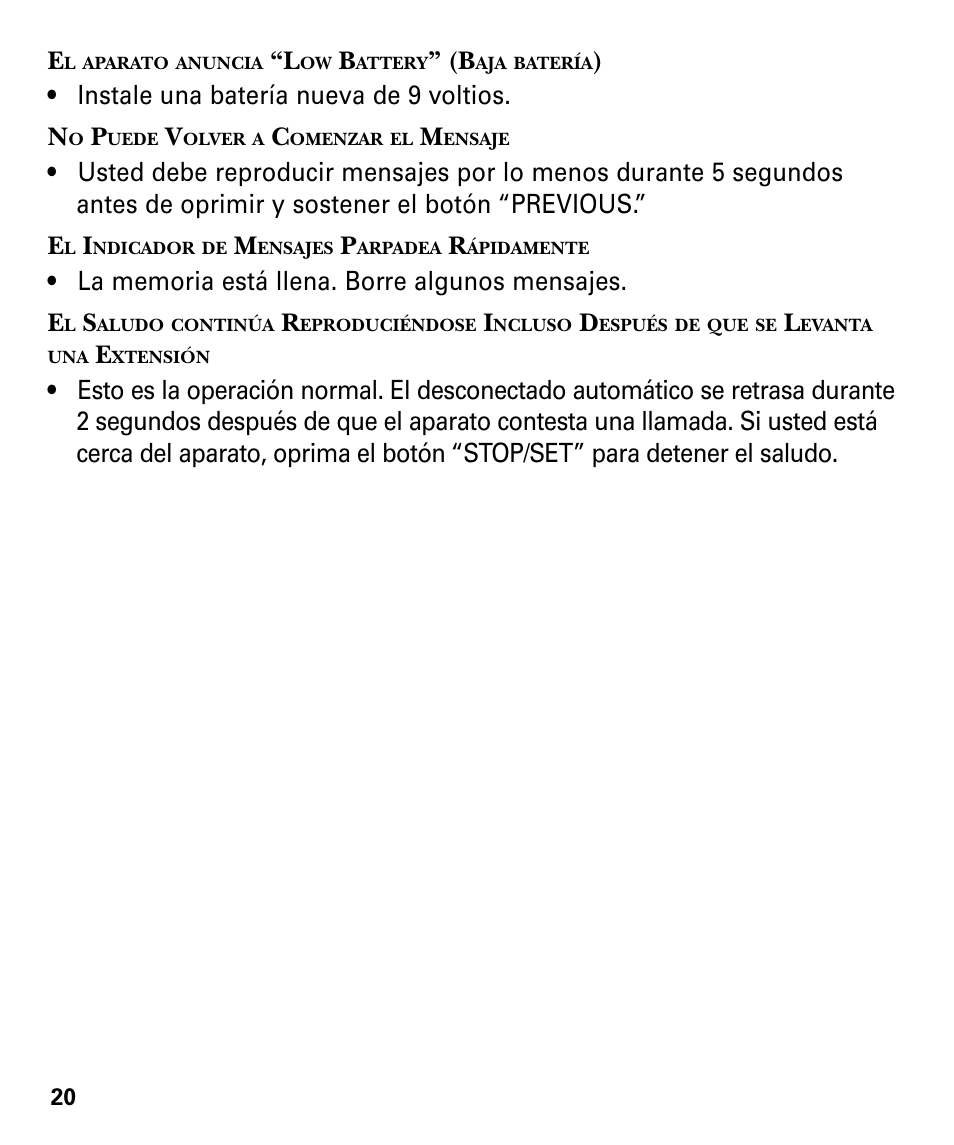Instale una batería nueva de 9 voltios. n | RCA GE 29878 User Manual | Page 44 / 48