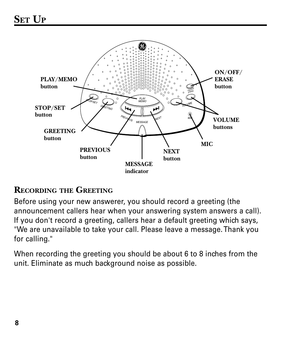 Ecording, Reeting | RCA GE 29878 User Manual | Page 8 / 48