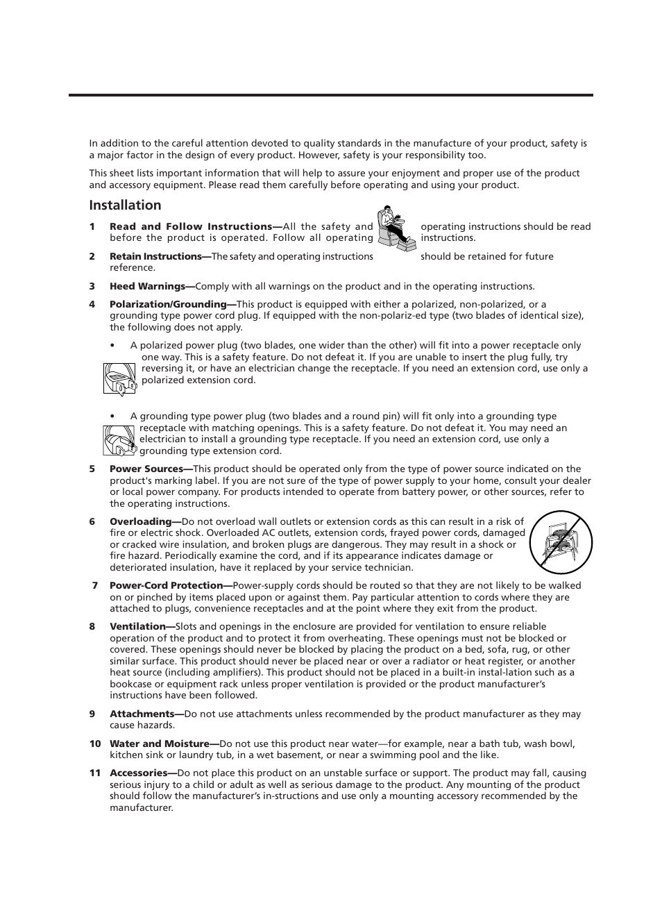 Important safeguards, Installation | RCA TruFlat 20F500TDV User Manual | Page 3 / 64