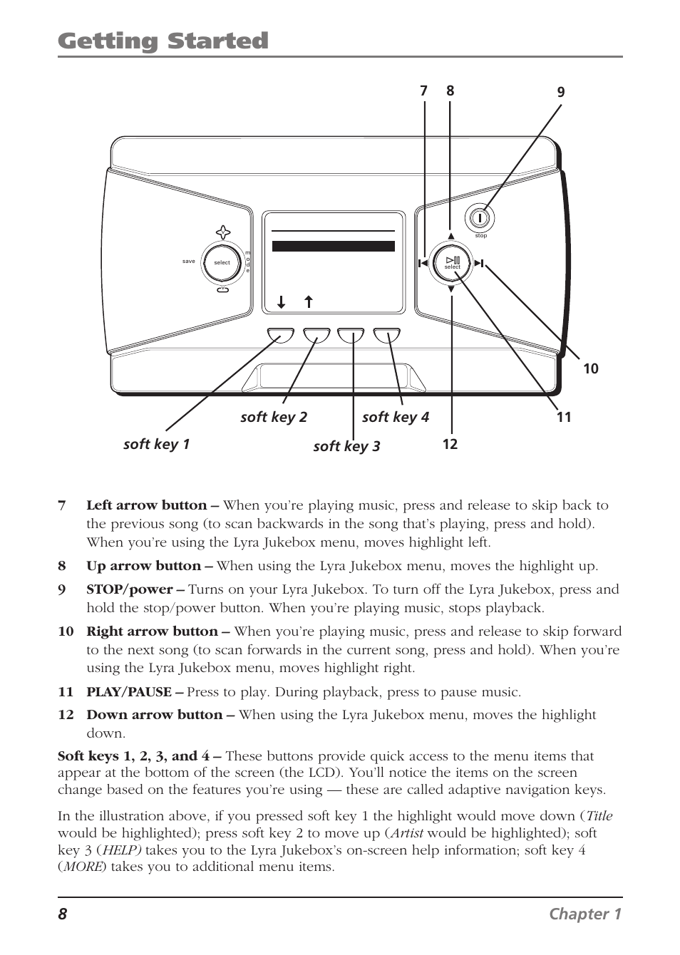 Getting started, 8chapter 1 | RCA Lyra RD2840 User Manual | Page 10 / 58