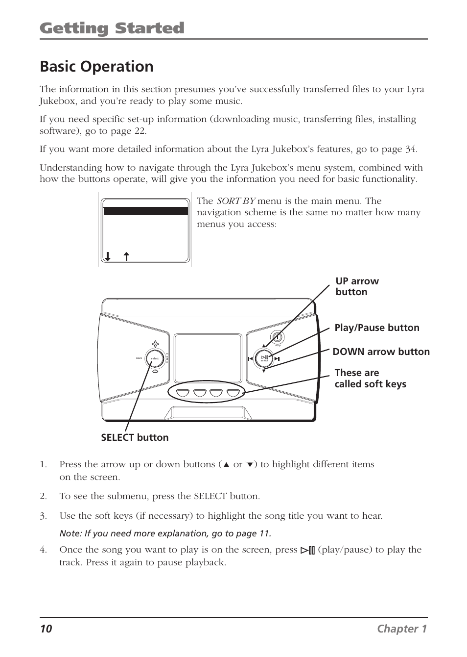 Getting started, Basic operation, 10 chapter 1 | RCA Lyra RD2840 User Manual | Page 12 / 58