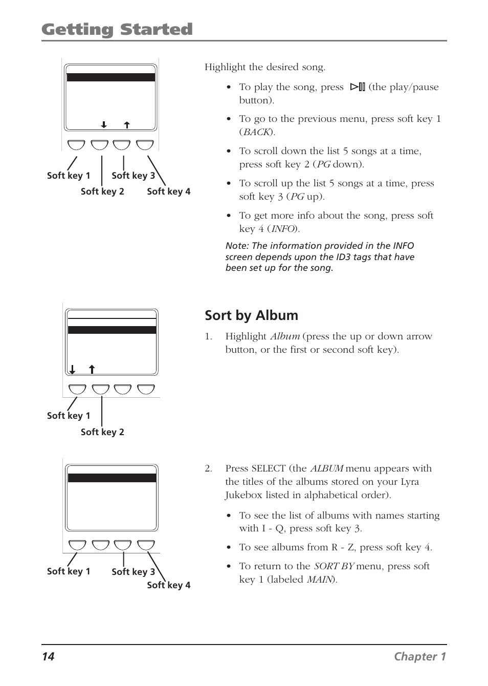 Getting started, Sort by album, 14 chapter 1 | RCA Lyra RD2840 User Manual | Page 16 / 58