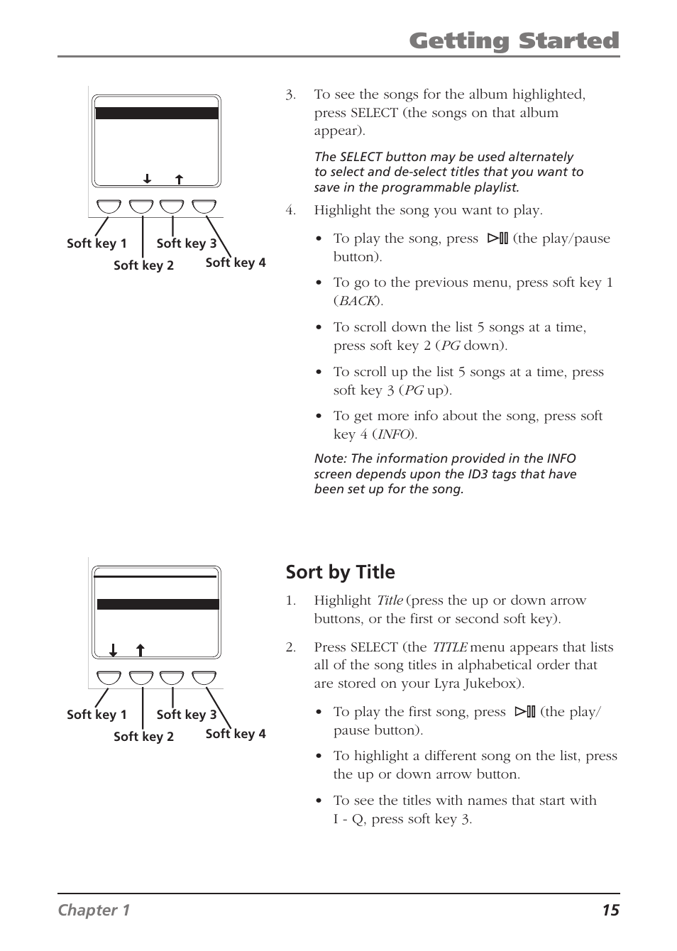 Getting started, Sort by title, Chapter 1 15 | RCA Lyra RD2840 User Manual | Page 17 / 58