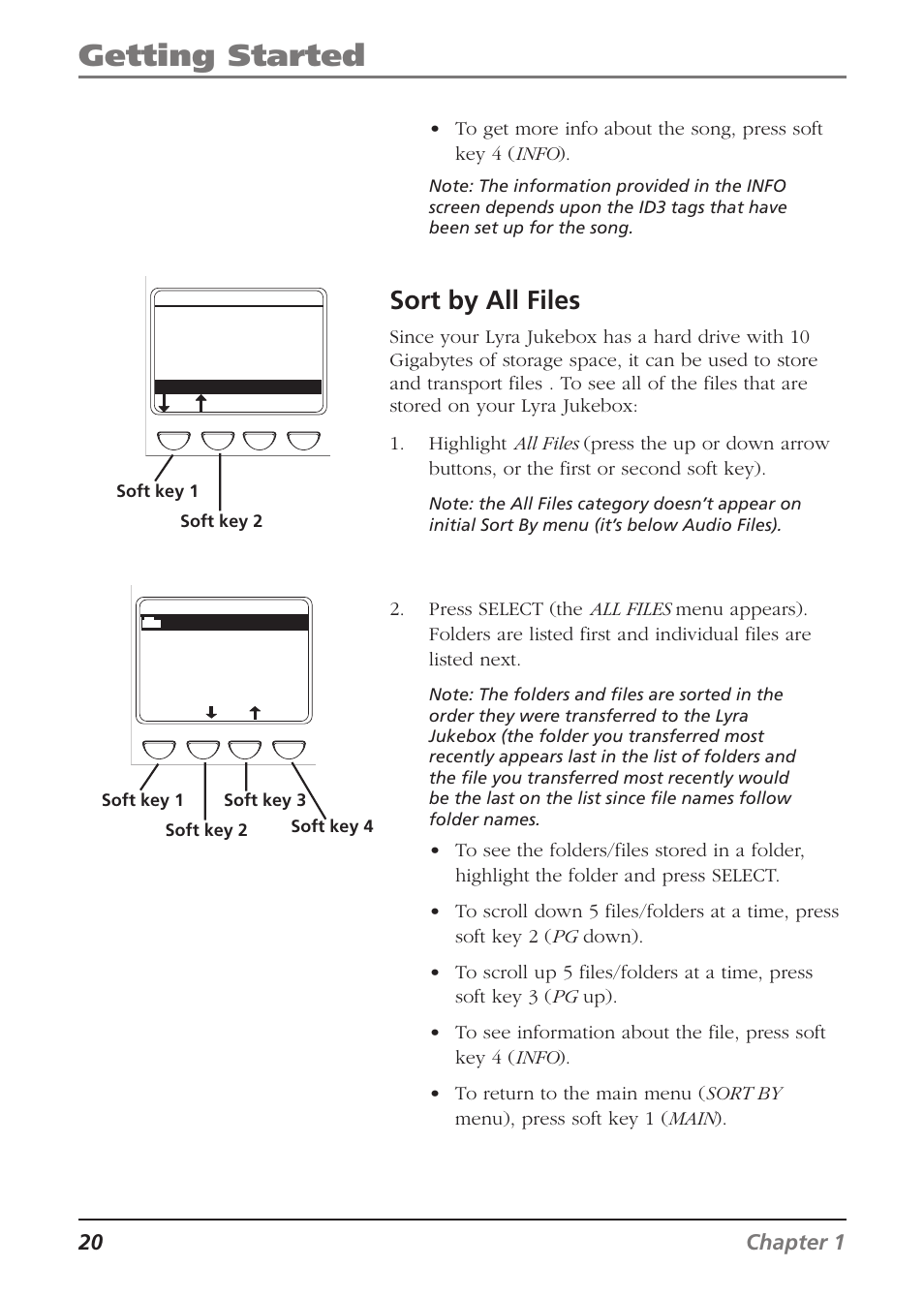 Getting started, Sort by all files, 20 chapter 1 | RCA Lyra RD2840 User Manual | Page 22 / 58