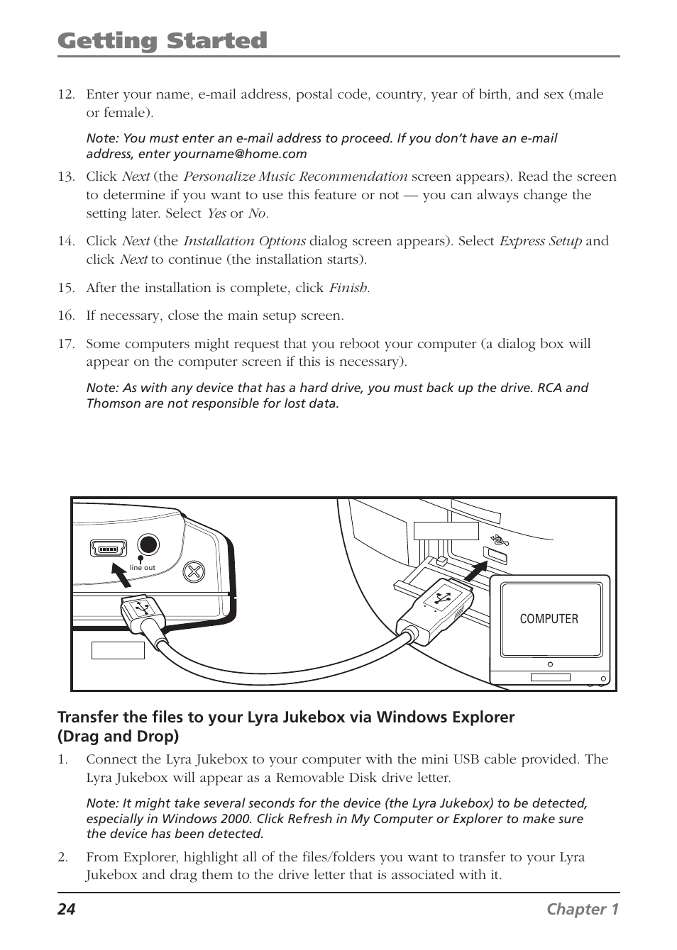 Getting started | RCA Lyra RD2840 User Manual | Page 26 / 58
