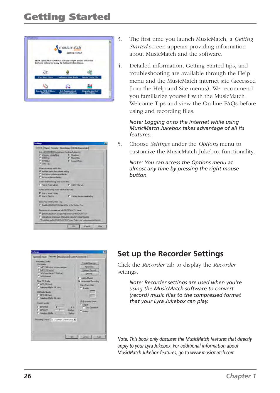 Getting started, Set up the recorder settings | RCA Lyra RD2840 User Manual | Page 28 / 58