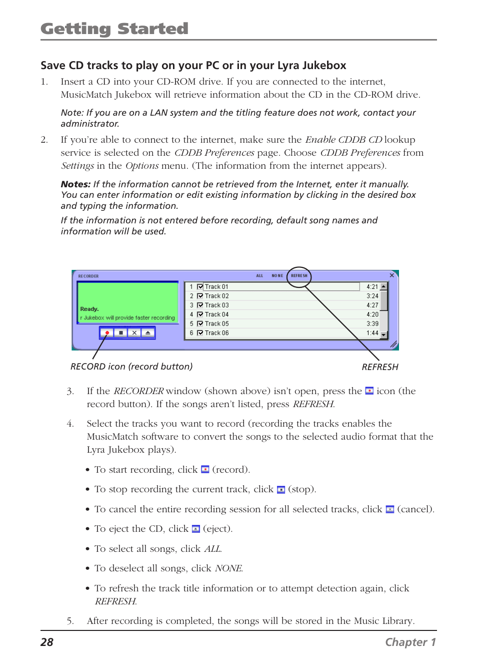 Getting started | RCA Lyra RD2840 User Manual | Page 30 / 58