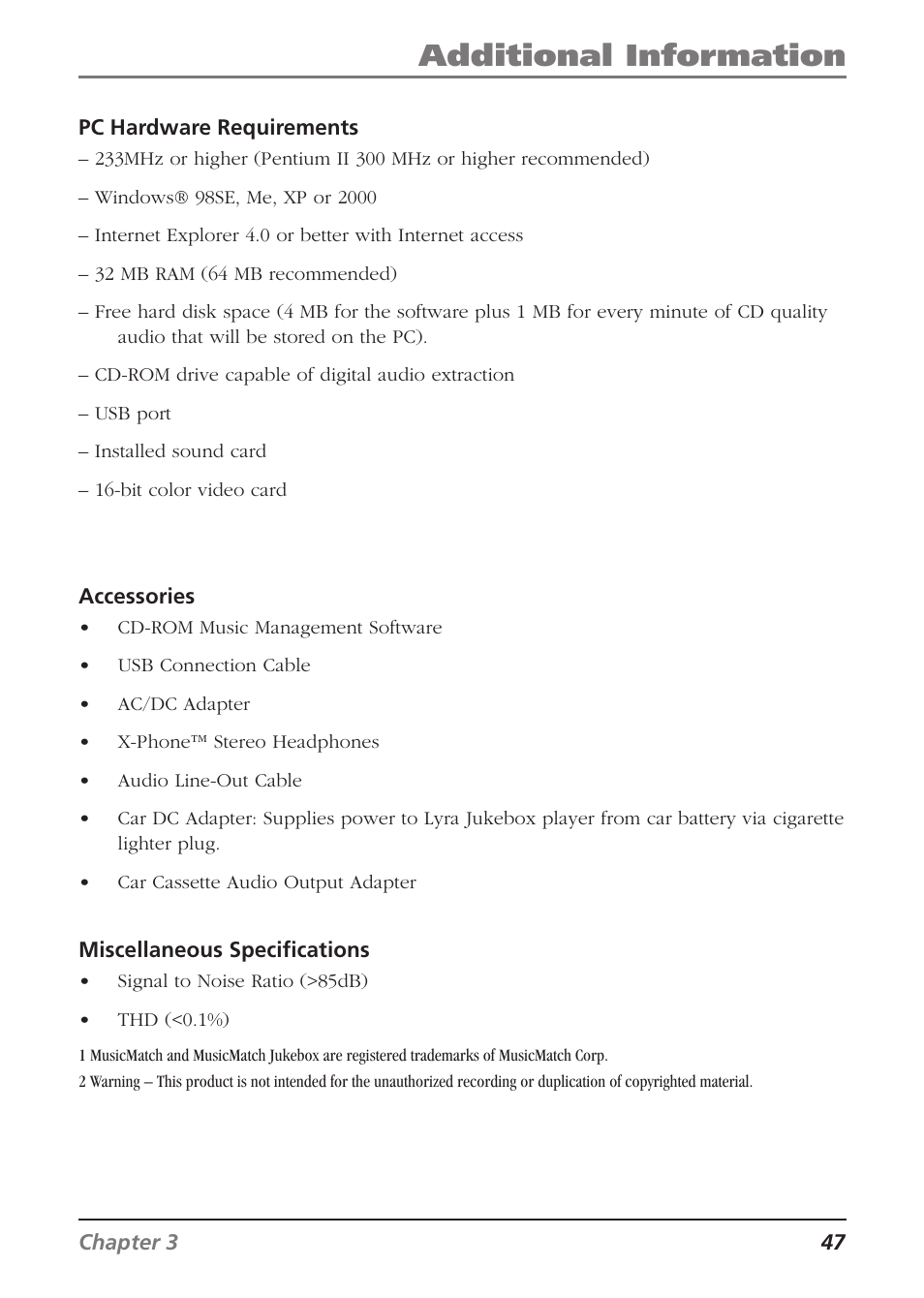 Additional information | RCA Lyra RD2840 User Manual | Page 49 / 58