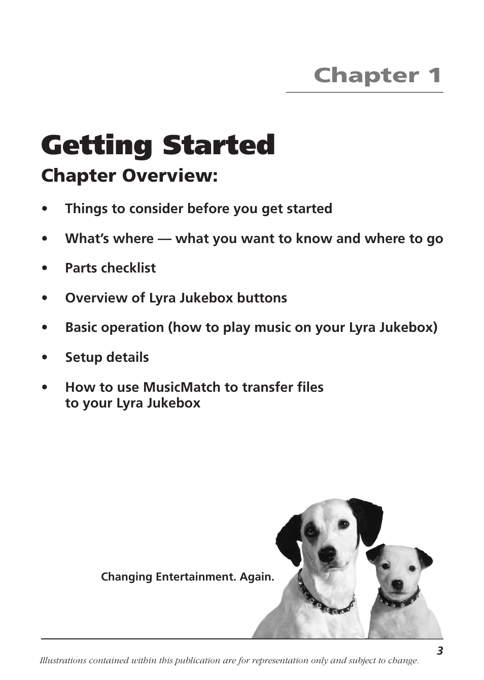 Getting started, Chapter 1, Chapter overview | RCA Lyra RD2840 User Manual | Page 5 / 58