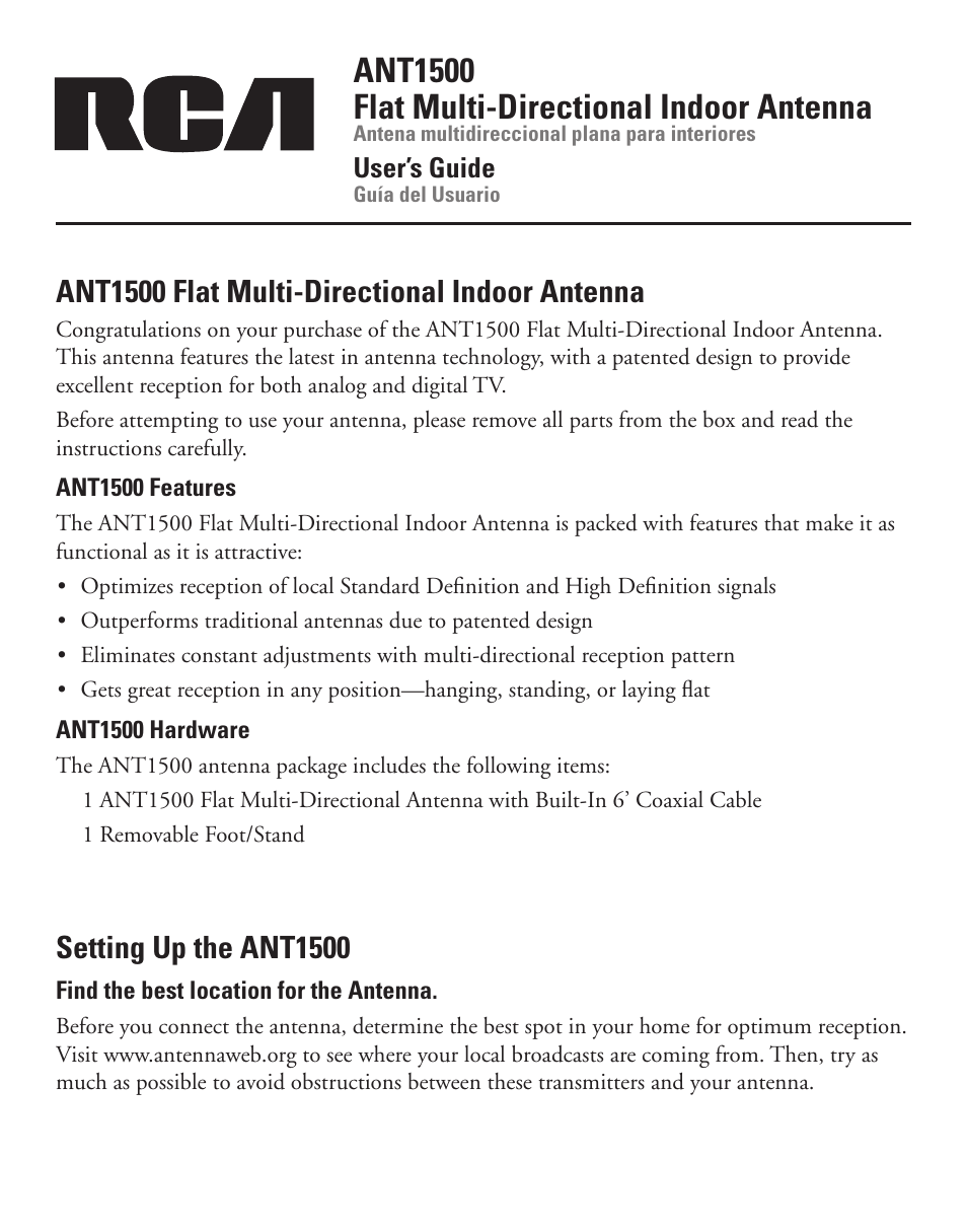 RCA ANT1500 User Manual | 8 pages