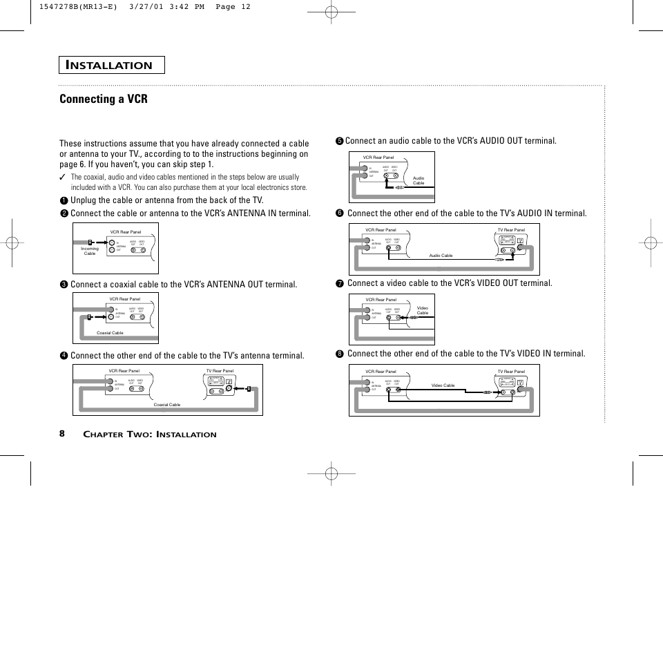 Connecting a vcr, Nstallation | RCA MR13401 User Manual | Page 12 / 32