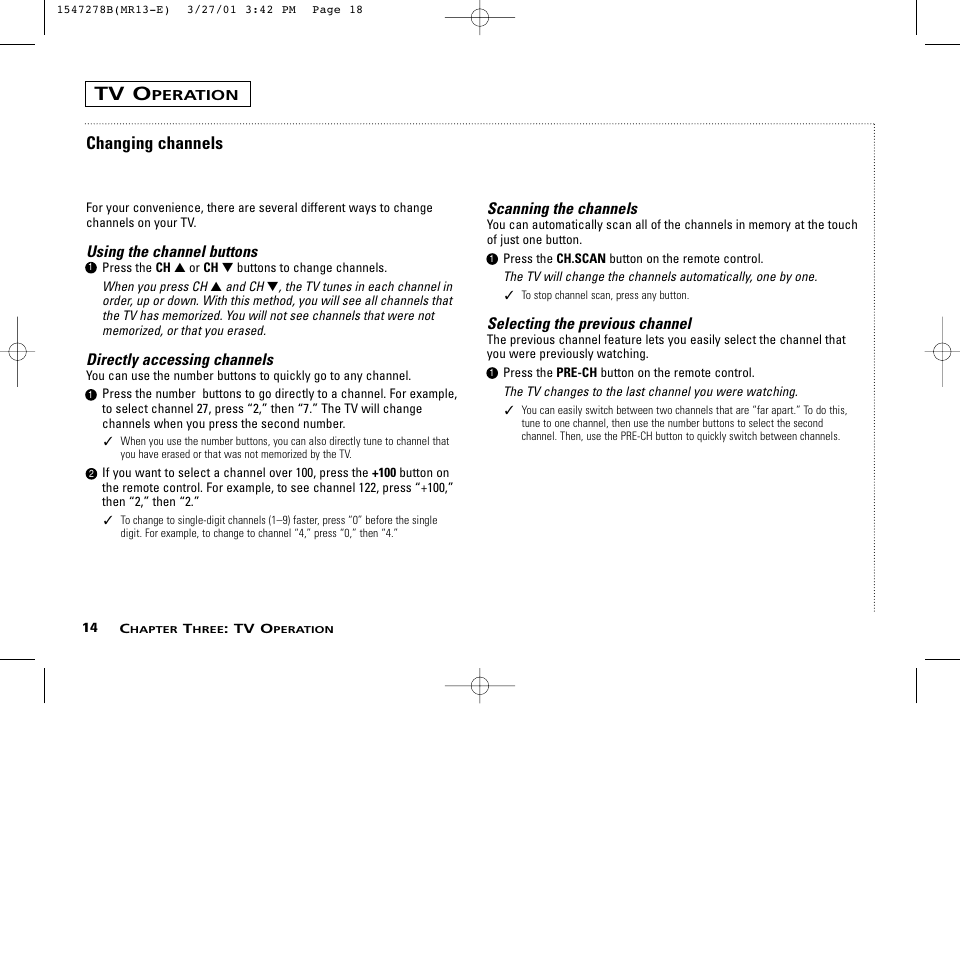 Tv o, Changing channels | RCA MR13401 User Manual | Page 18 / 32