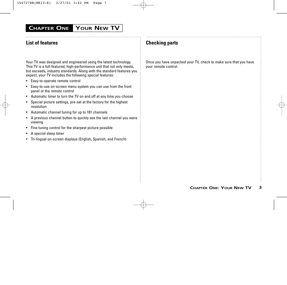 List of features, Checking parts | RCA MR13401 User Manual | Page 7 / 32