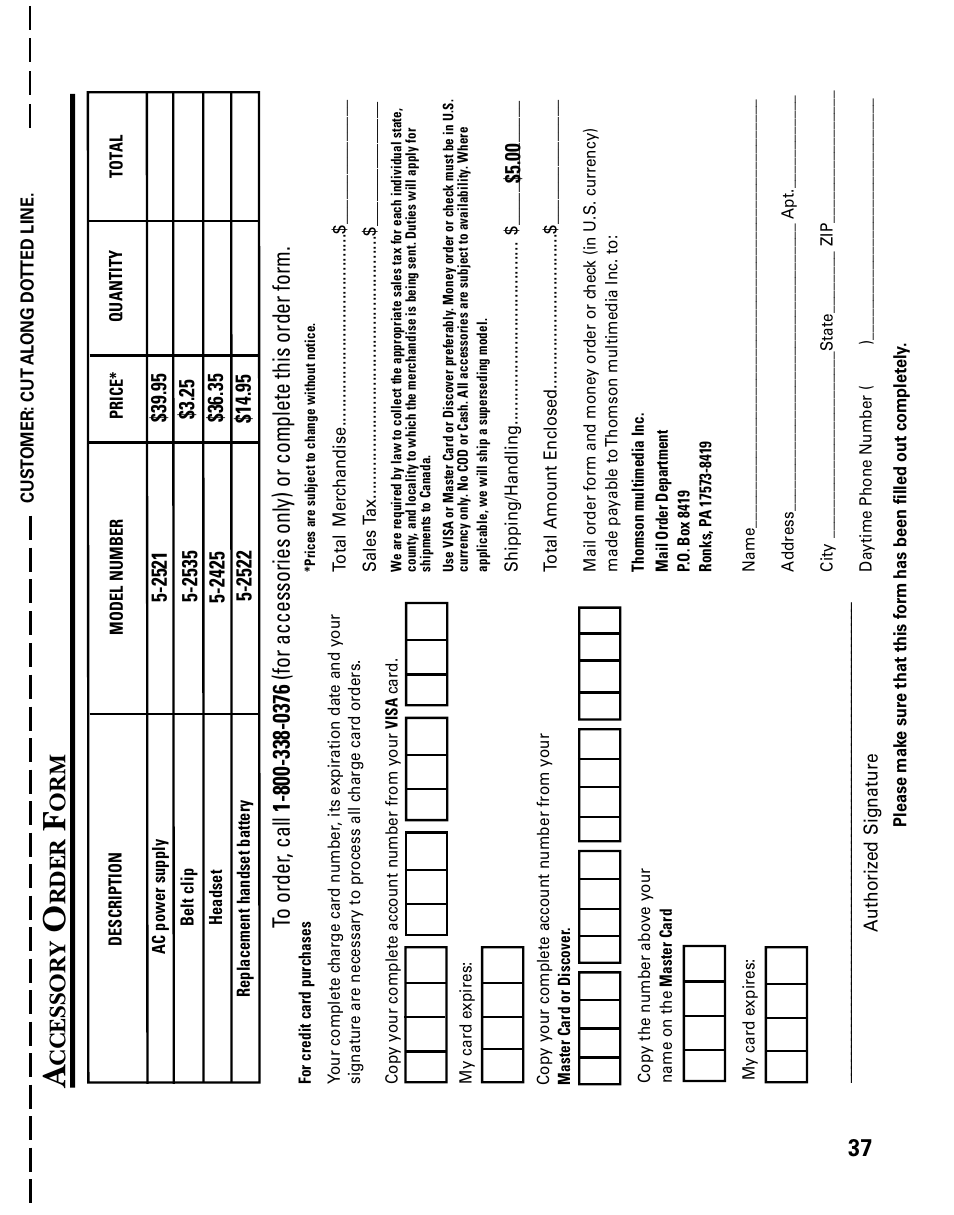 Ccessory, Rder | RCA 27993 User Manual | Page 37 / 38