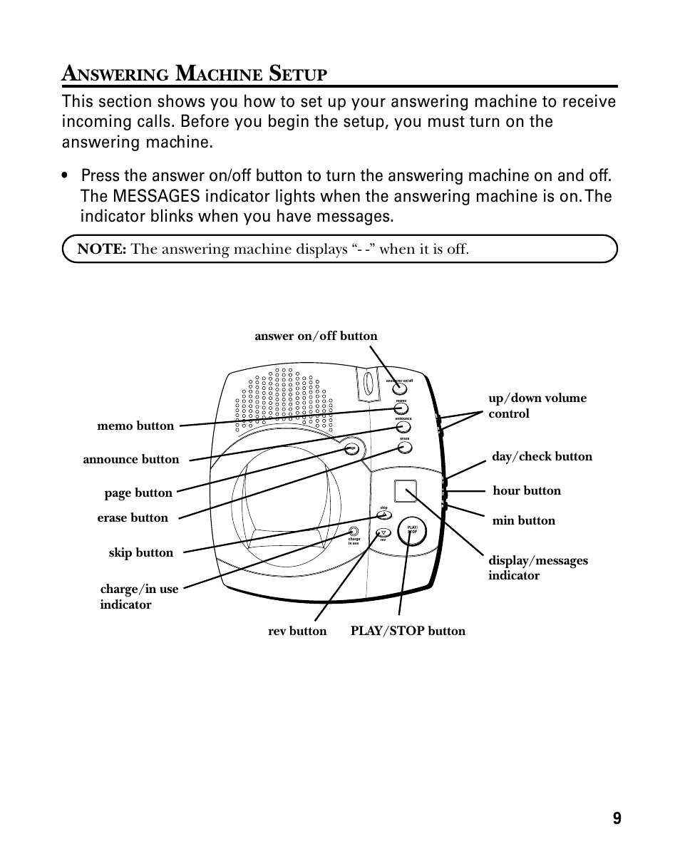 Nswering, Achine, Etup | RCA 27993 User Manual | Page 9 / 38