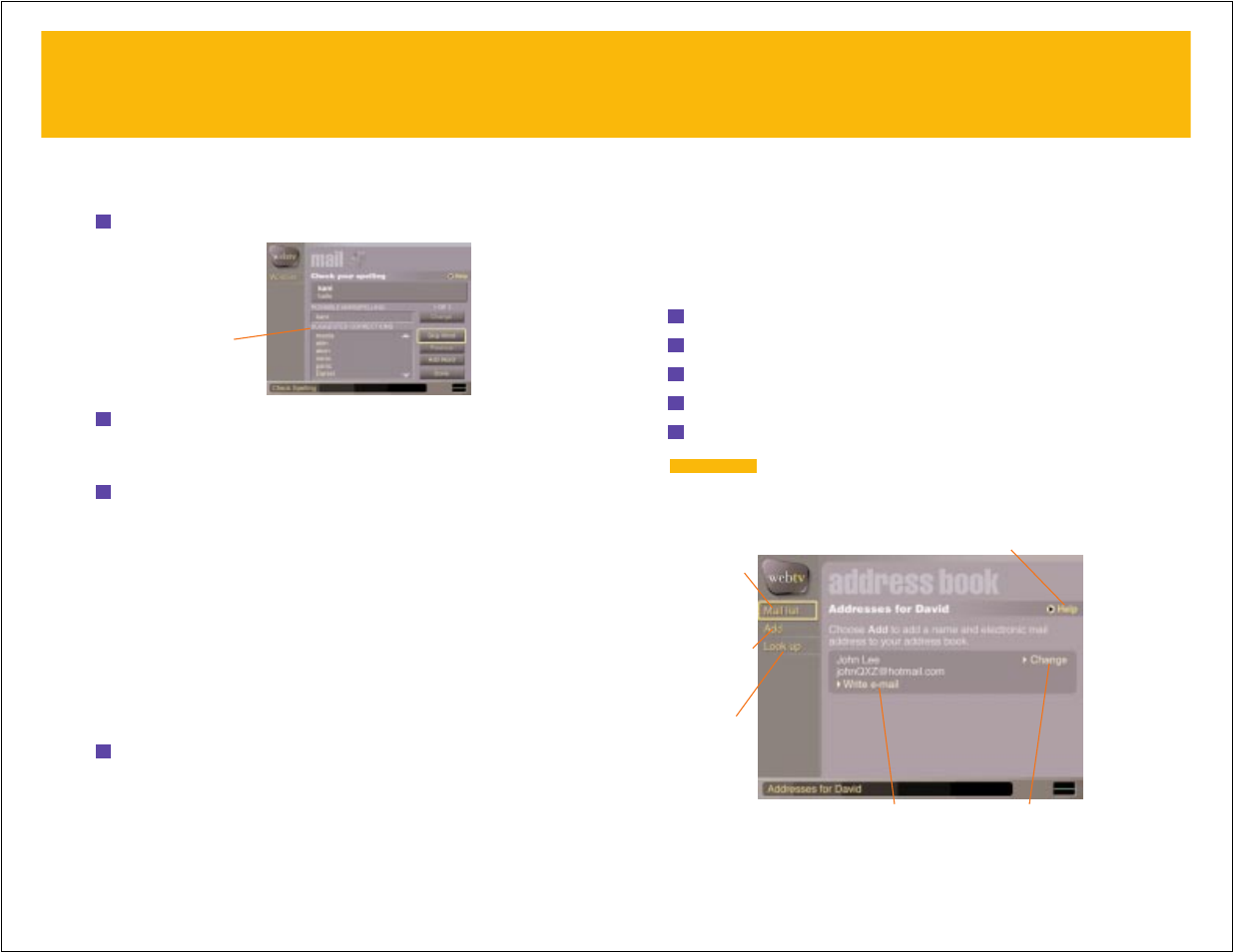 Correcting spelling errors, Using the address book, E-mail | RCA DIRECTTV Receiver with Ultimate TV Service 980-04038-800 User Manual | Page 37 / 55