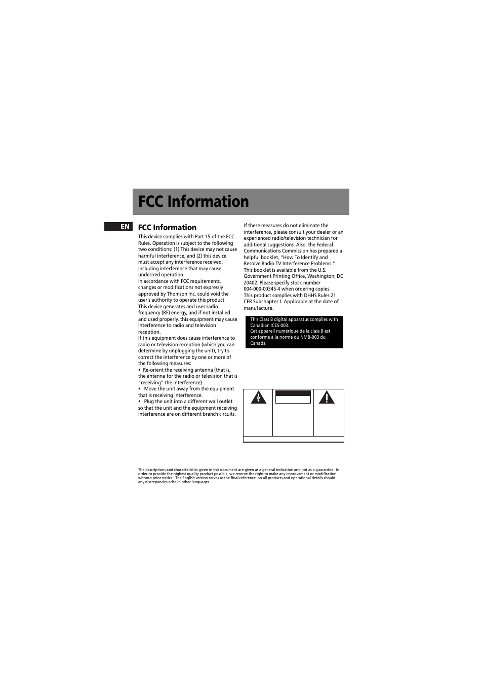 Fcc information | RCA RD2012 User Manual | Page 3 / 39