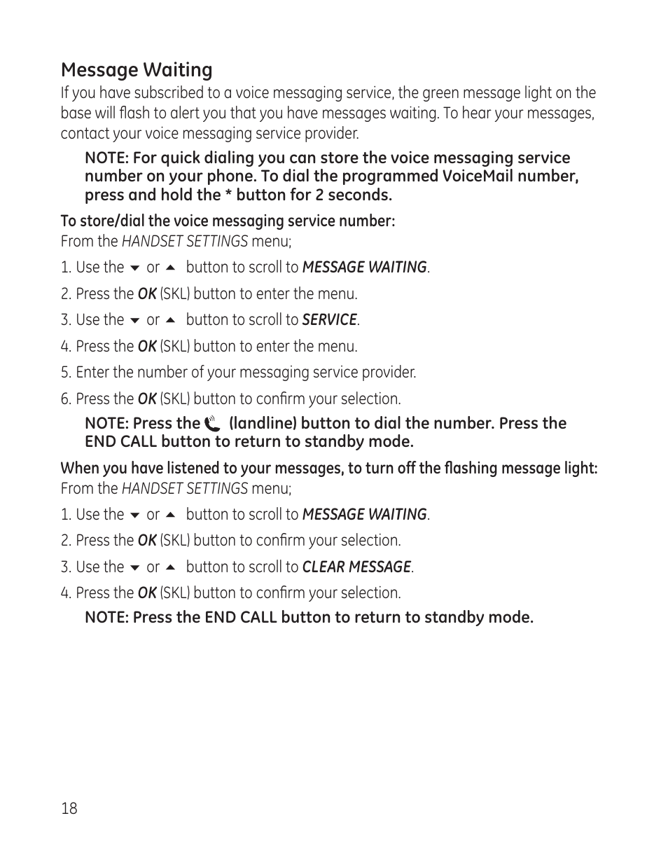 Message waiting | RCA 28300 User Manual | Page 18 / 52