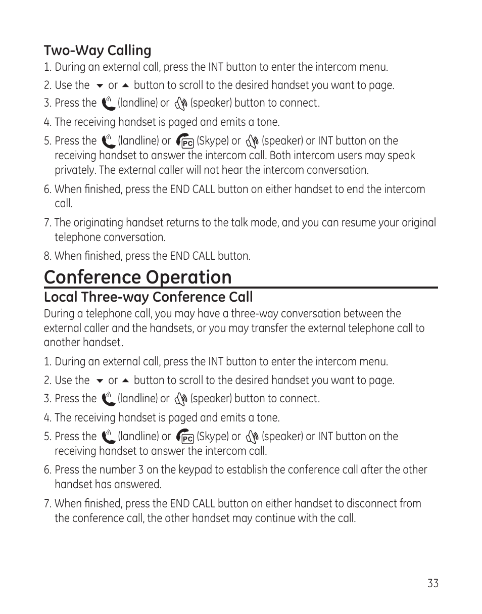 Conference operation | RCA 28300 User Manual | Page 33 / 52