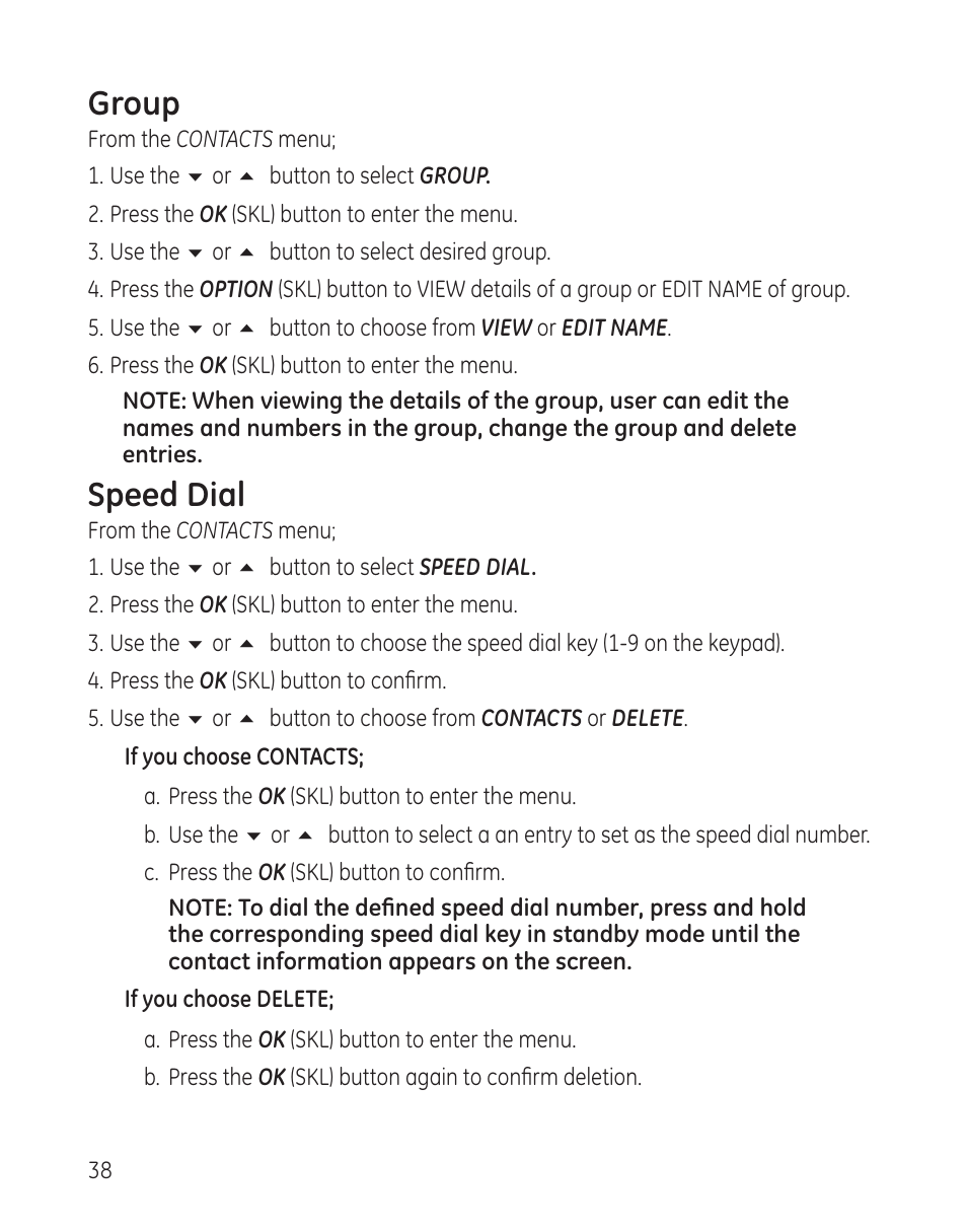 Group, Speed dial | RCA 28300 User Manual | Page 38 / 52