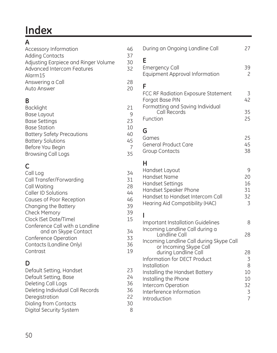 Index | RCA 28300 User Manual | Page 50 / 52