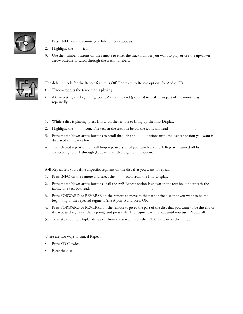 Playing audio cds and mp3 discs, Selecting a specific track, Using the repeat feature | RCA RC6001P User Manual | Page 41 / 70