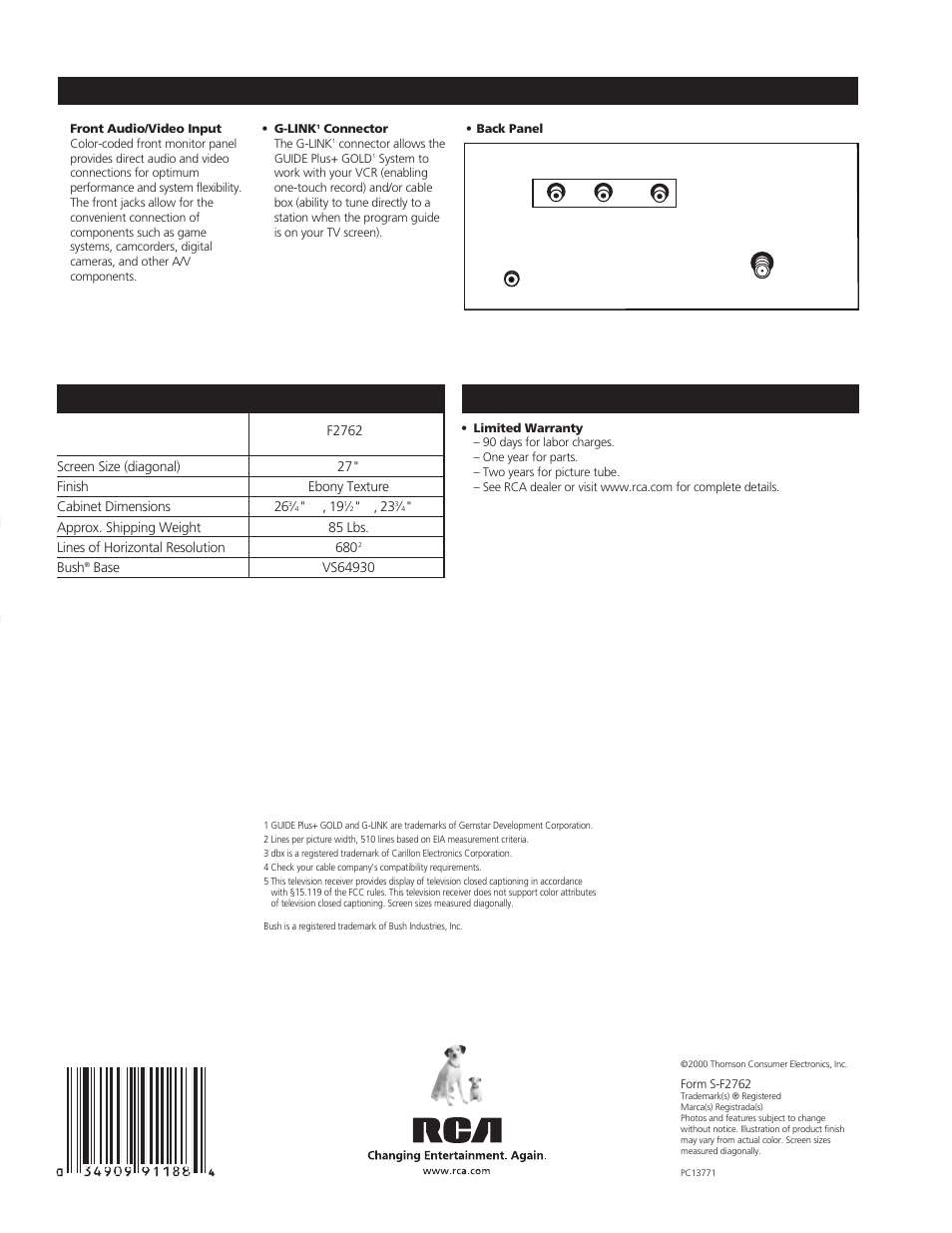 Te levi s io n | RCA F27629 User Manual | Page 4 / 4