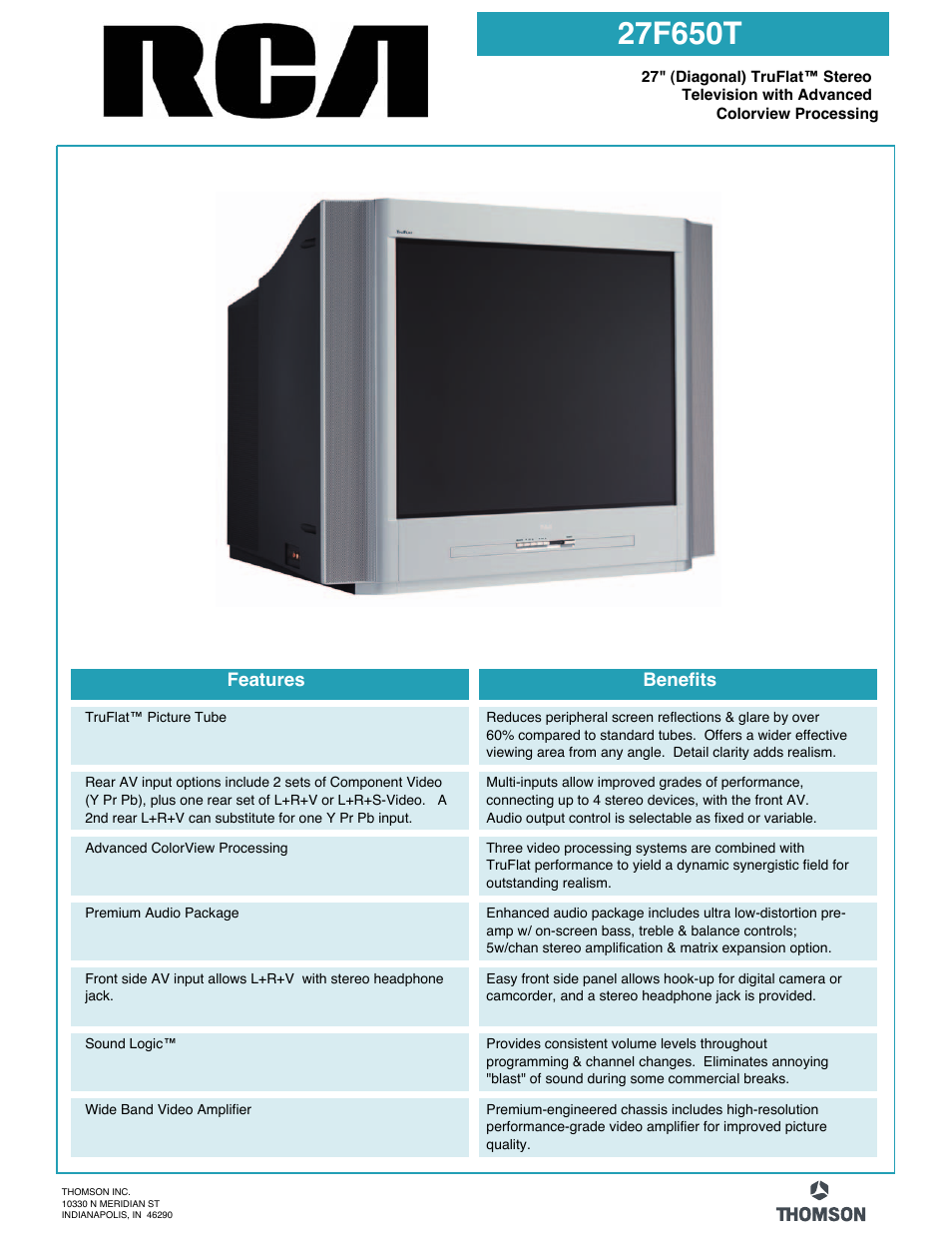 RCA 27F650T User Manual | 2 pages