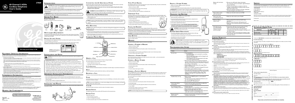 RCA 27928 User Manual | 2 pages