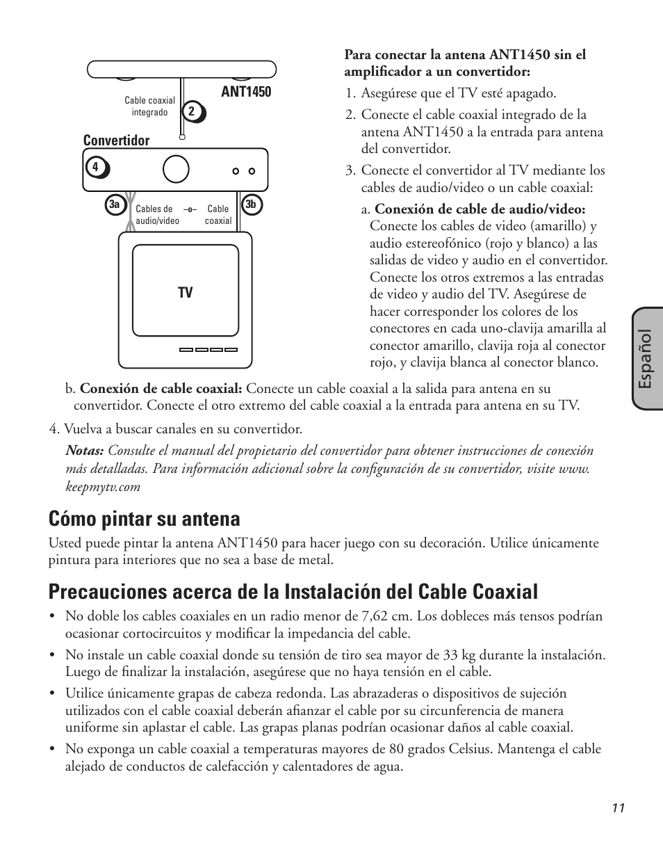 Cómo pintar su antena, Español | RCA ANT1450 User Manual | Page 11 / 12
