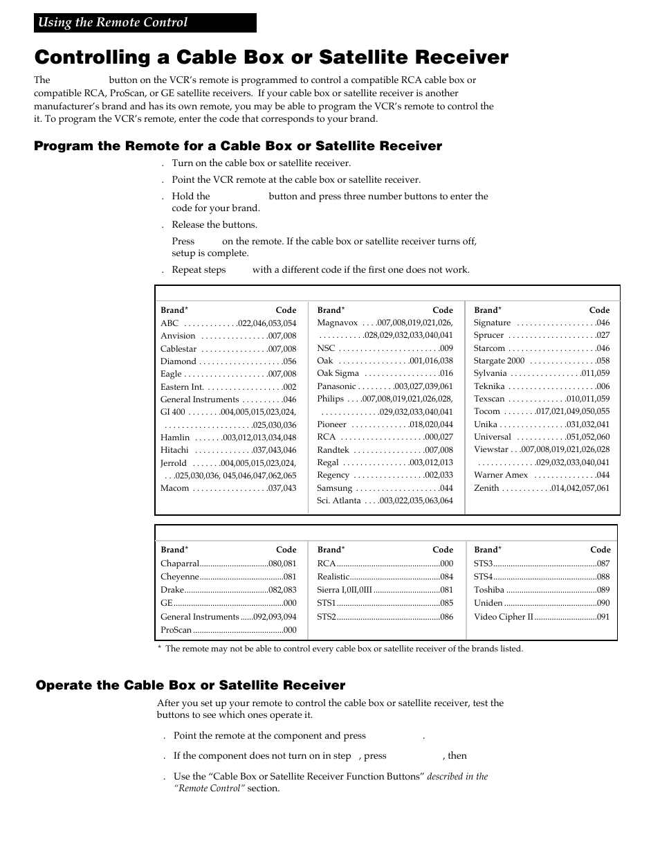 Controlling a cable box or satellite receiver, Using the remote control, Operate the cable box or satellite receiver | RCA VR730HF User Manual | Page 22 / 58