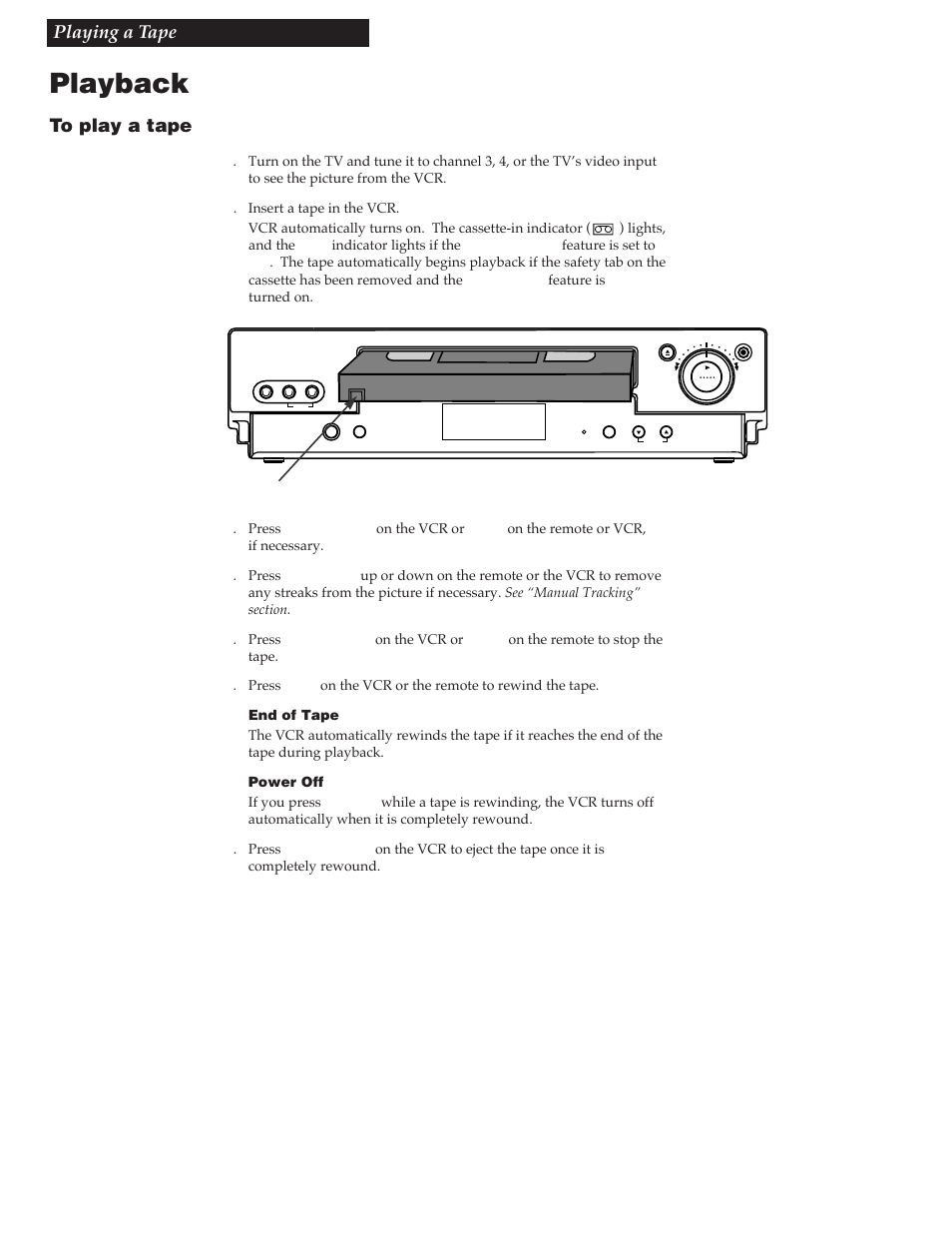 Playing a tape, Playback, 22 playing a tape | RCA VR730HF User Manual | Page 24 / 58