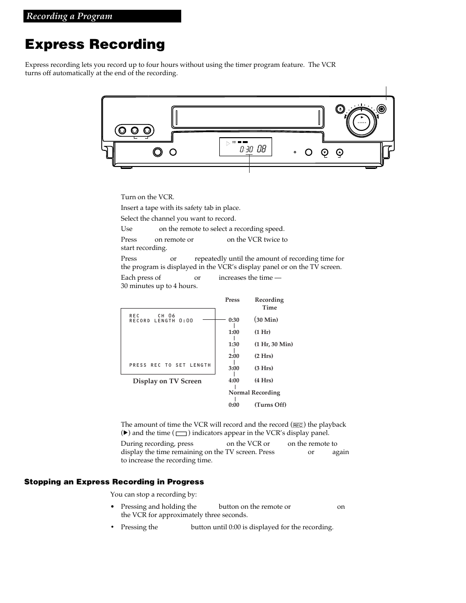 Express recording, 32 recording a program | RCA VR730HF User Manual | Page 36 / 58