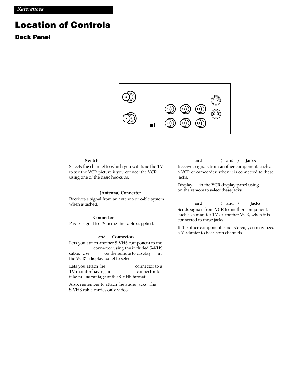 Location of controls, 42 references, Back panel | RCA VR730HF User Manual | Page 46 / 58
