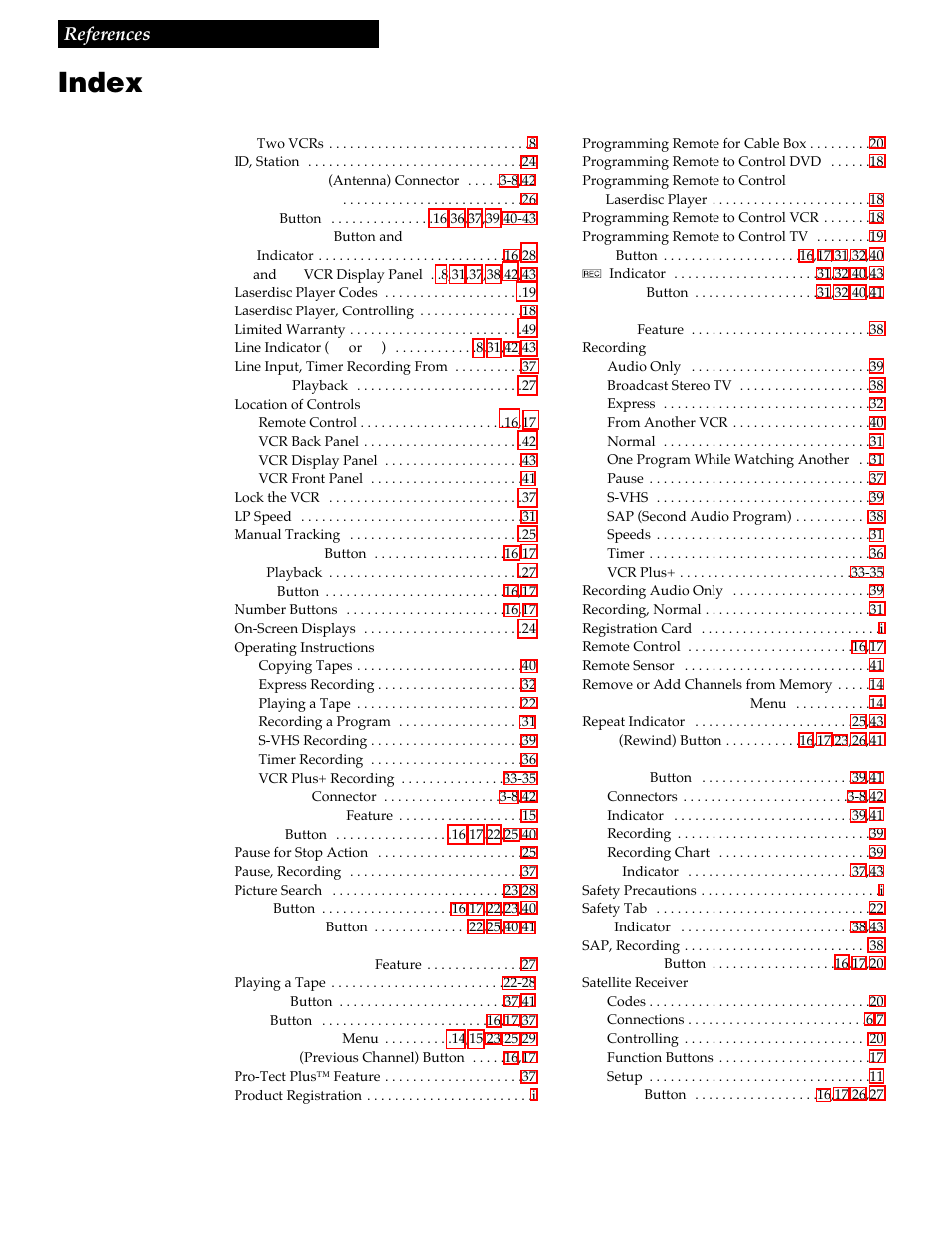 Index, 51 references | RCA VR730HF User Manual | Page 55 / 58