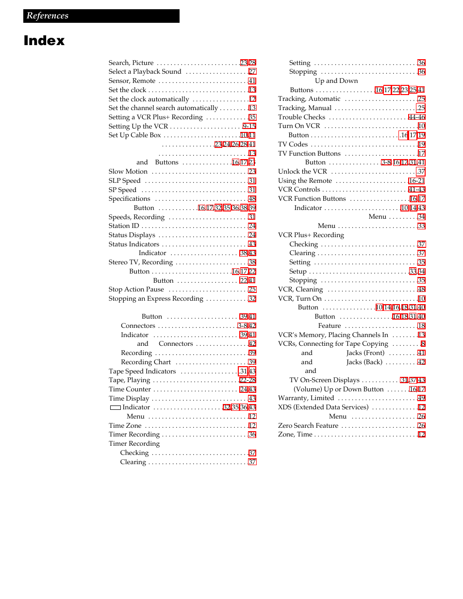 Index, 52 references | RCA VR730HF User Manual | Page 56 / 58