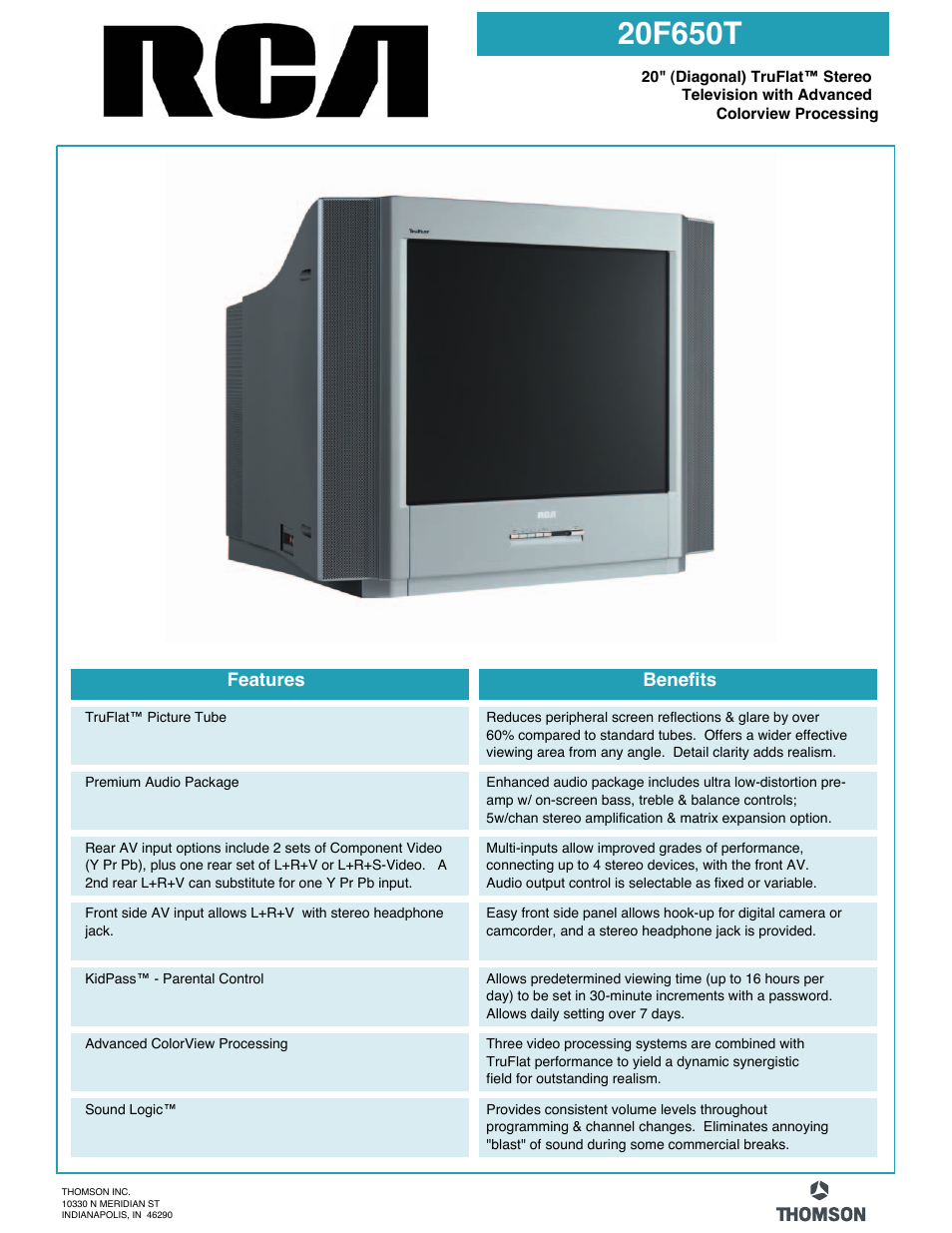 RCA 20F650T User Manual | 2 pages