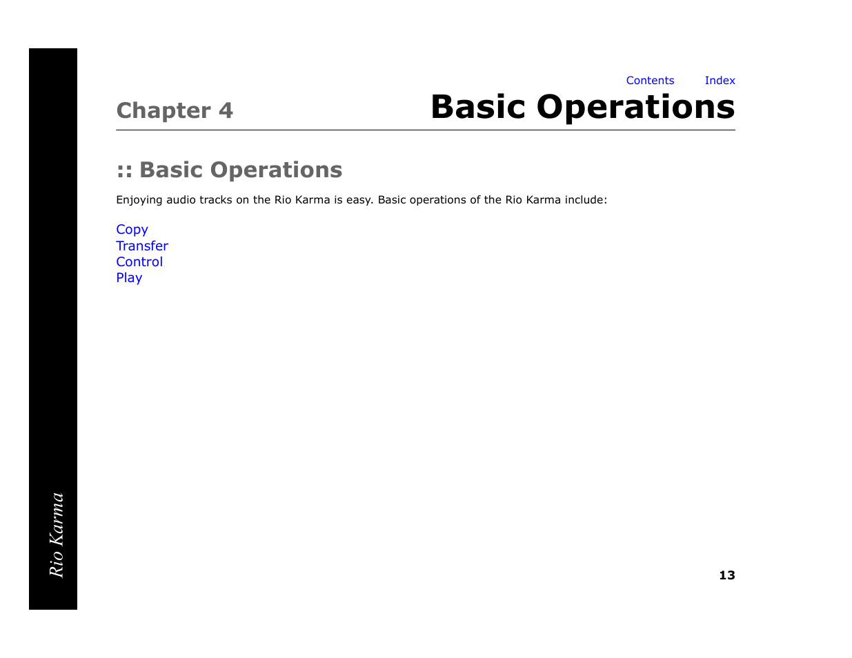 Chapter 4 basic operations, Basic operations, 4 - basic operations | Chapter 4 | RCA Rio Karma User Manual | Page 17 / 75