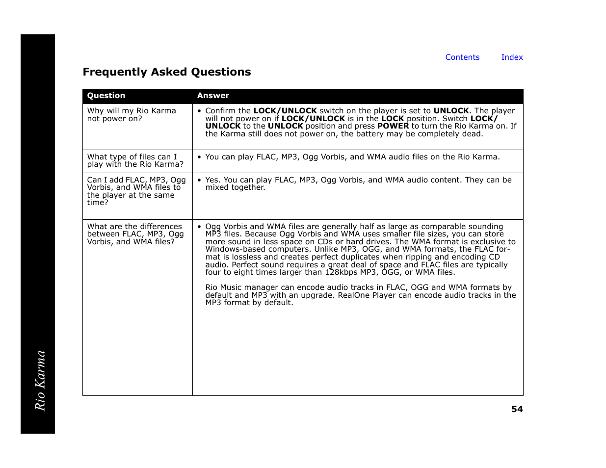 Frequently asked questions, Rio karma | RCA Rio Karma User Manual | Page 58 / 75