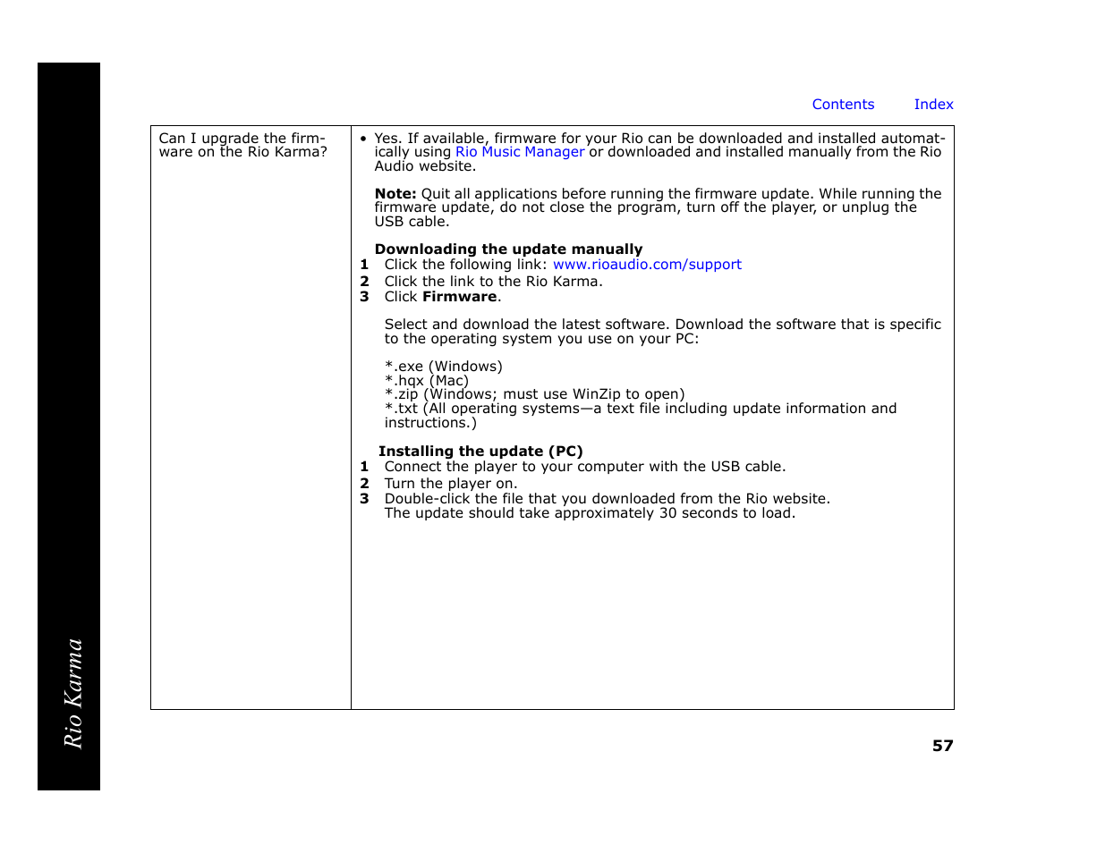 2 click the link to the rio karma, 2 turn the player on, Firmware upgrade | Rio karma | RCA Rio Karma User Manual | Page 61 / 75