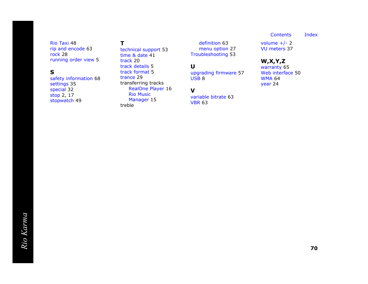 W,x,y,z, Rio karma | RCA Rio Karma User Manual | Page 74 / 75