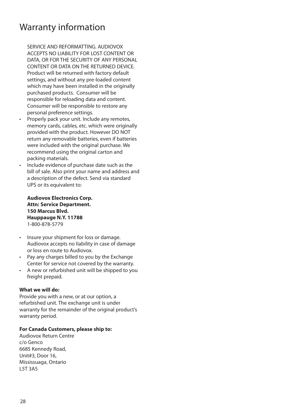 Warranty information | RCA M4102 User Manual | Page 28 / 29